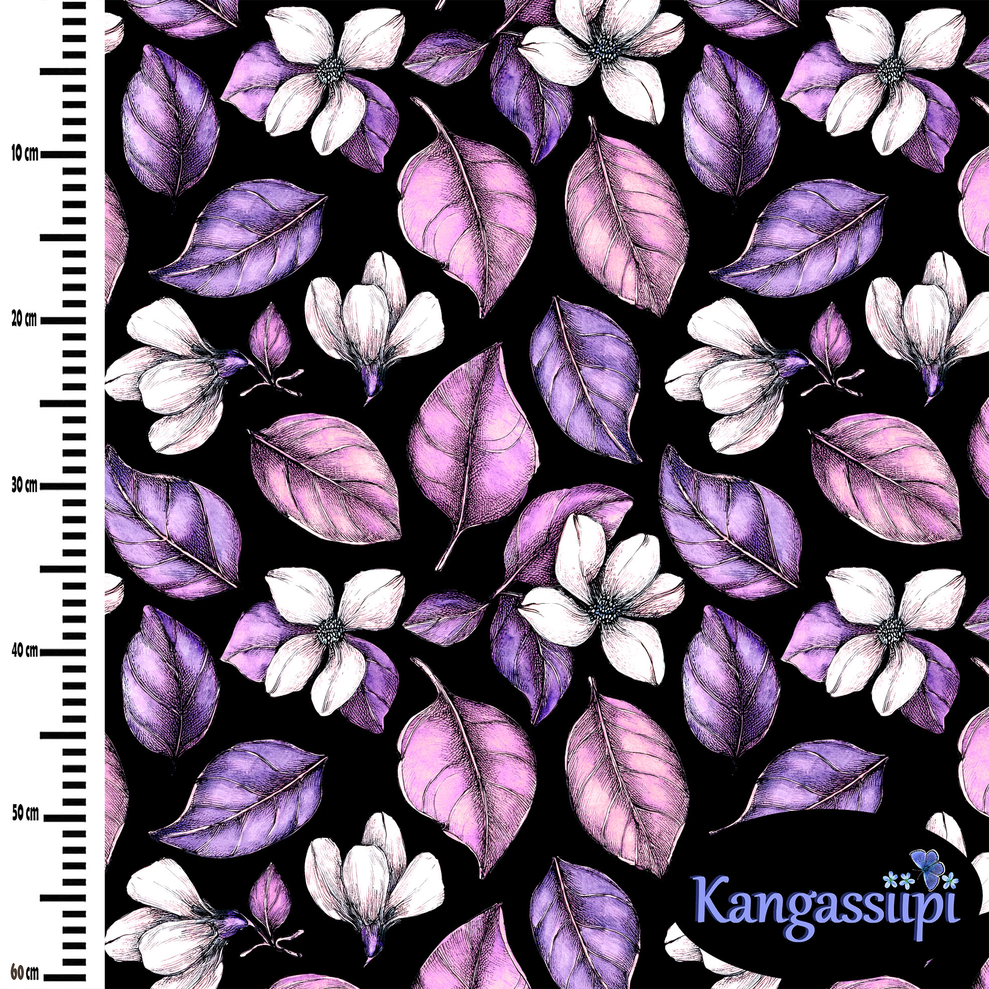 Trikoo: Valkeat kukat, purppura - Image 2