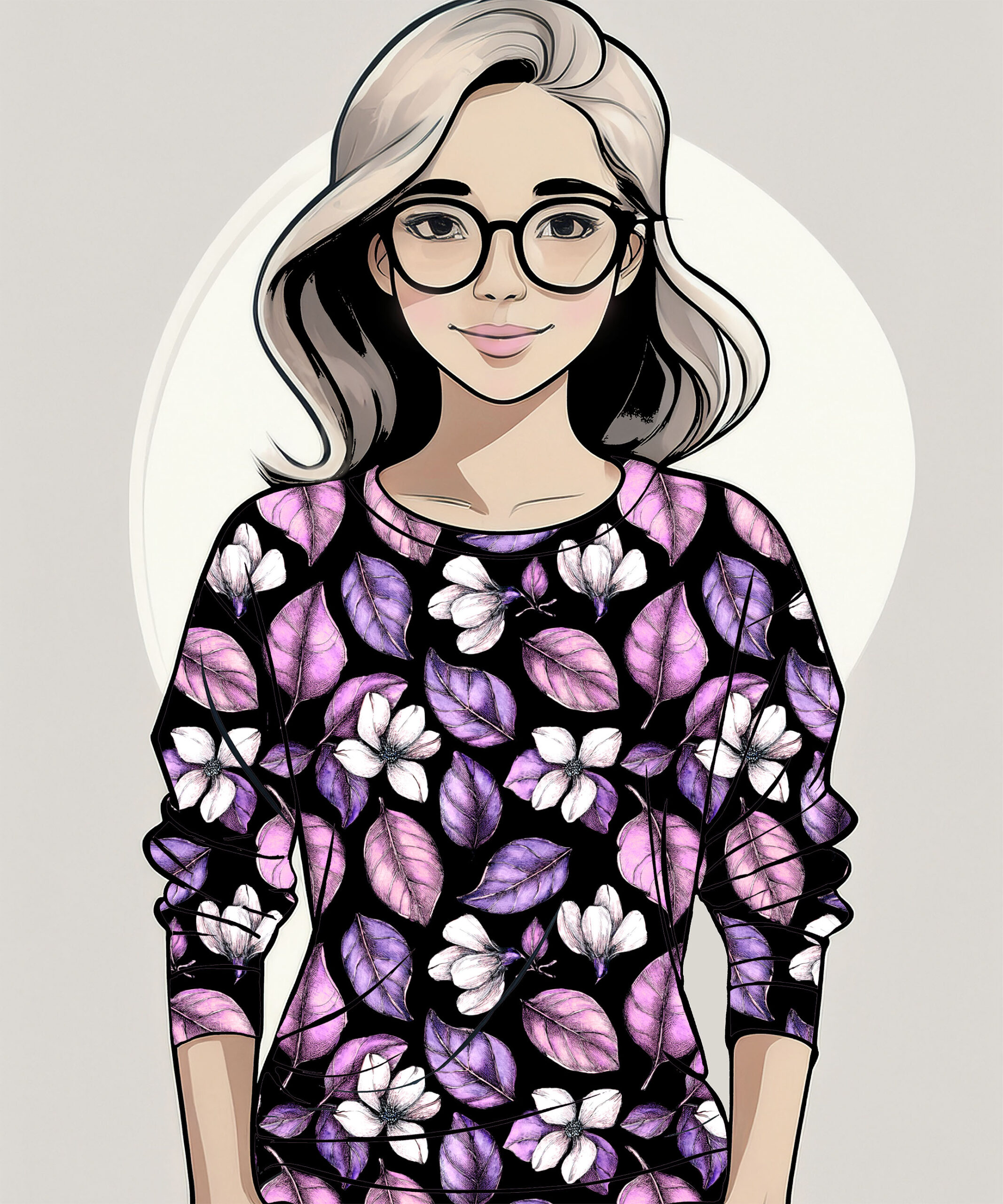 Trikoo: Valkeat kukat, purppura - Image 4